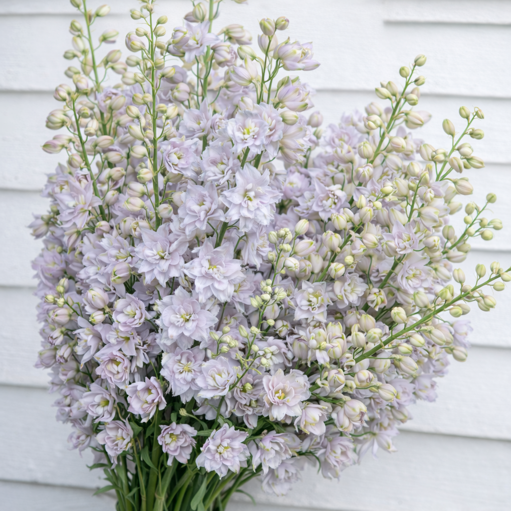 DELPHINIUM - MAGIC FOUNTAIN CHERRY BLOSSOM WHITE BEE